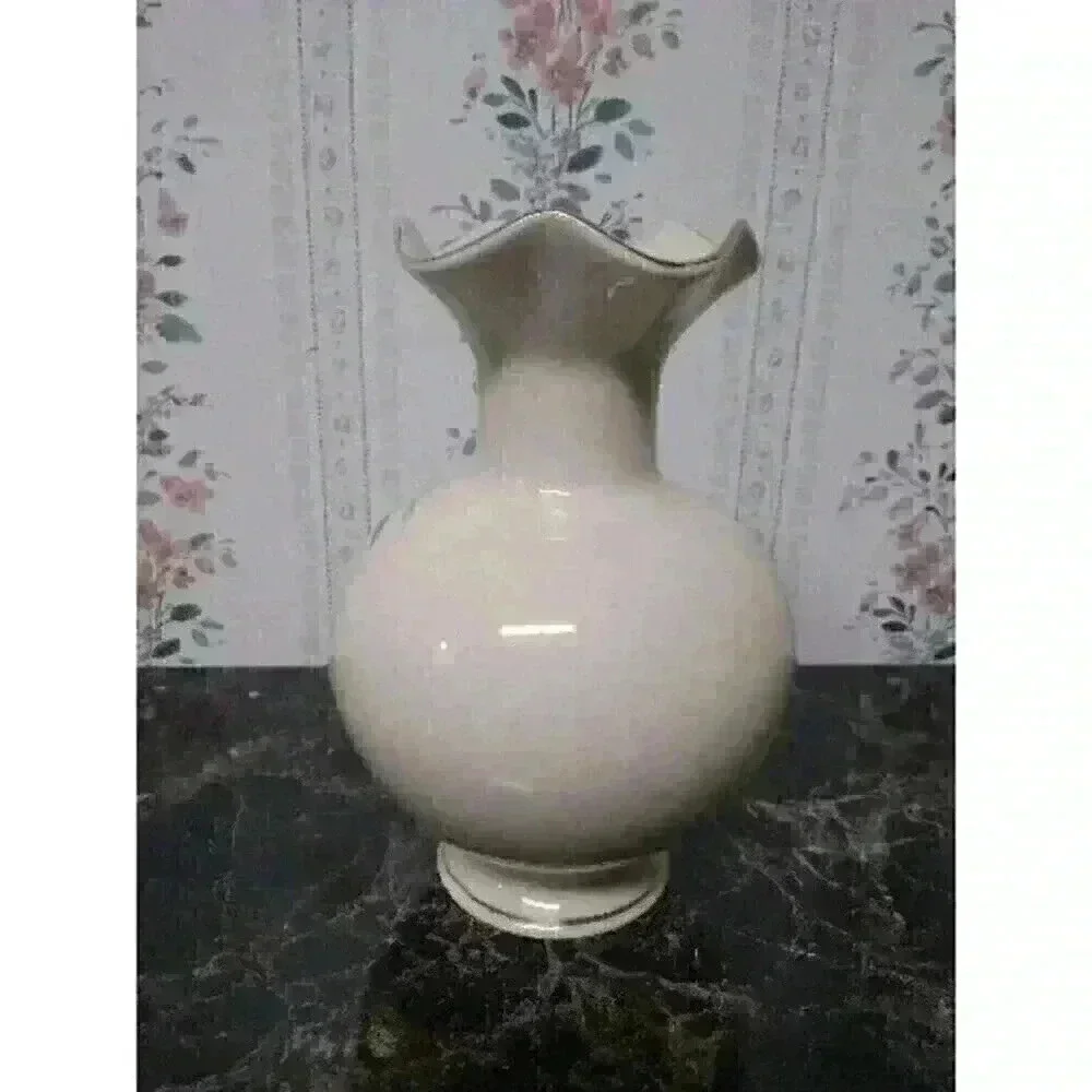 MID-CENTURY TOYO JAPAN VASE -IRIS / KINGFISHER BIRD RUFFLED RIM 6” Gold Trim
